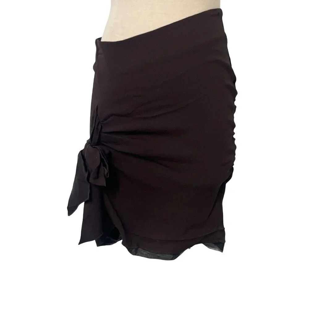 Blumarine Tie Mini Skirt in Testa Di Moro Brown 36 New Womens Ruffle Mini